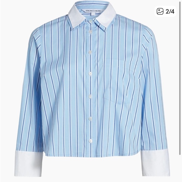 NWT Veronica Beard Maia double collar top - Picture 2 of 10